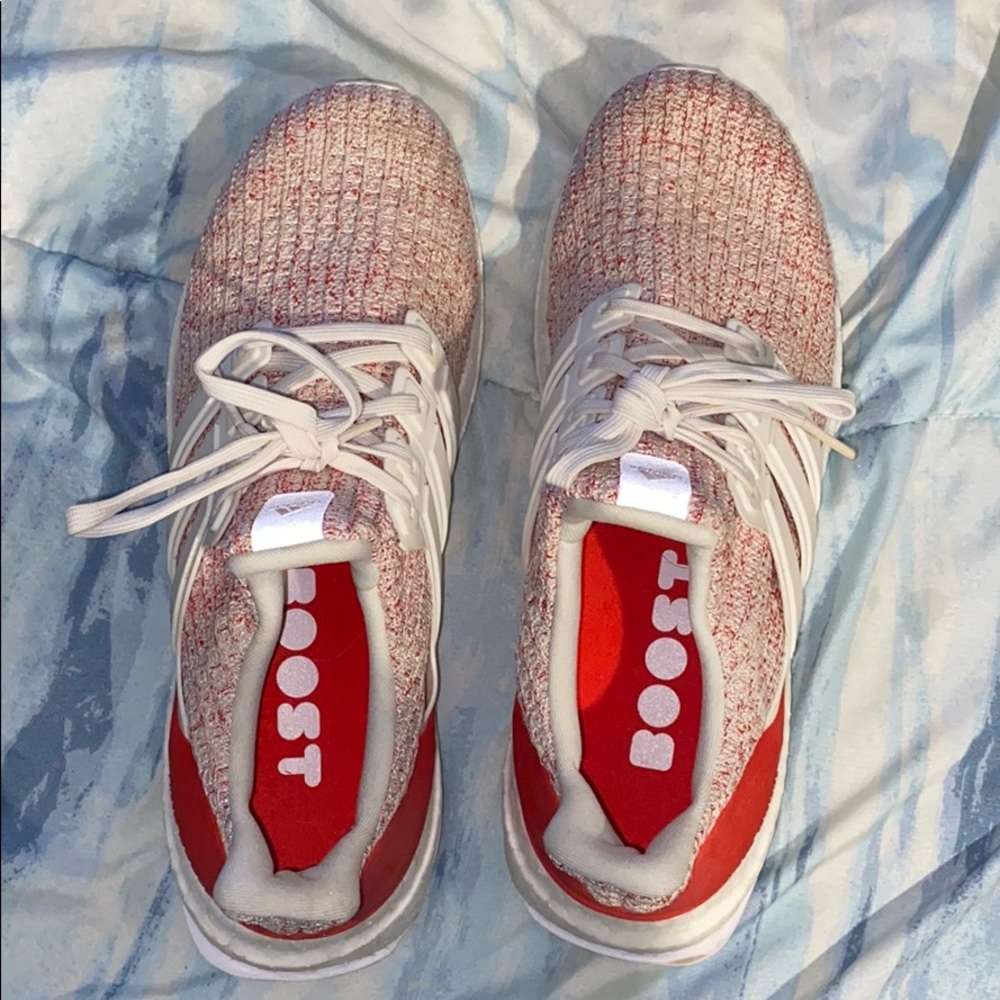 Women’s red and white adidas ultra boost